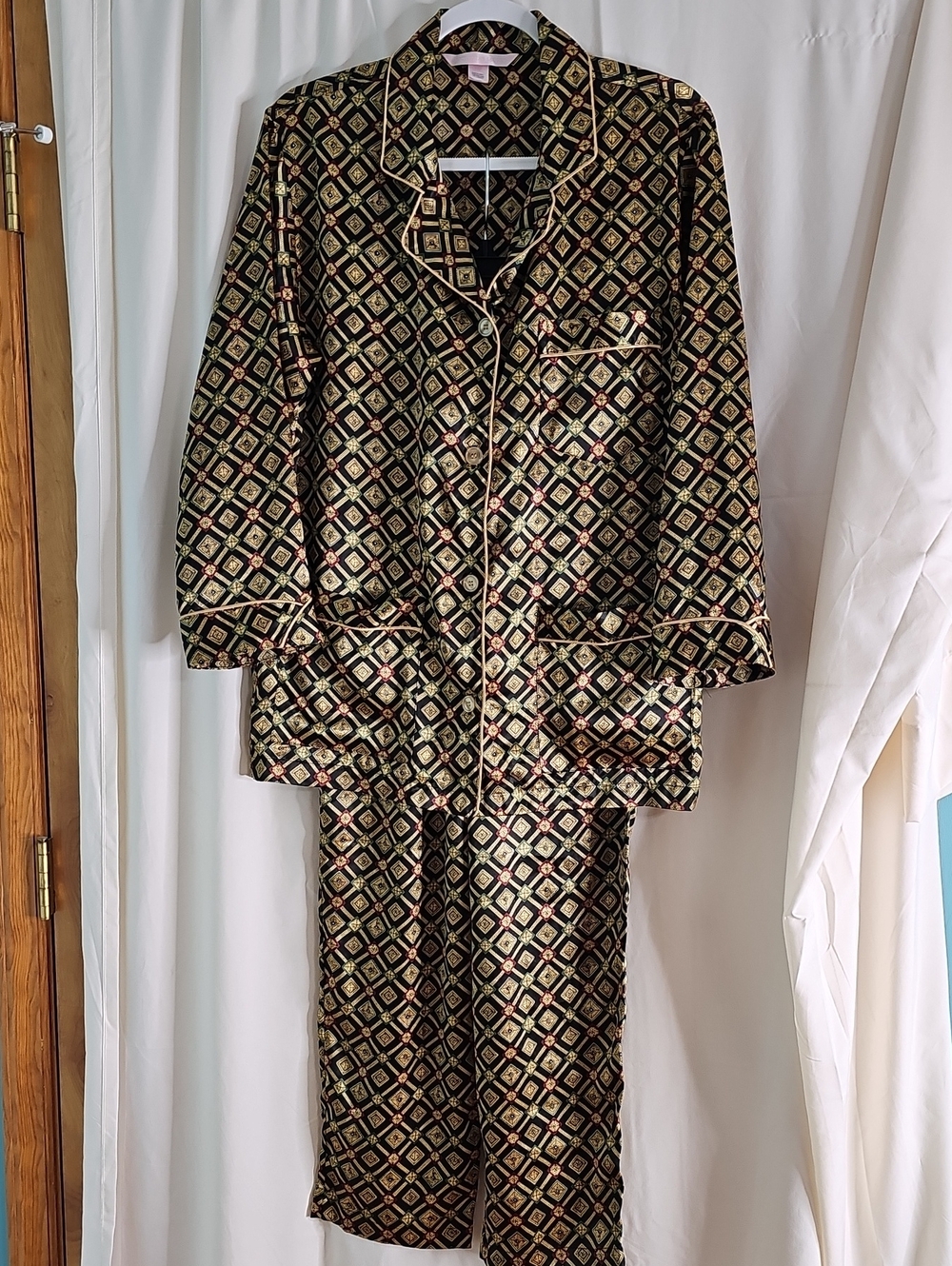 Victoria's Secret Black and Gold Geometric Satin Pajama Set